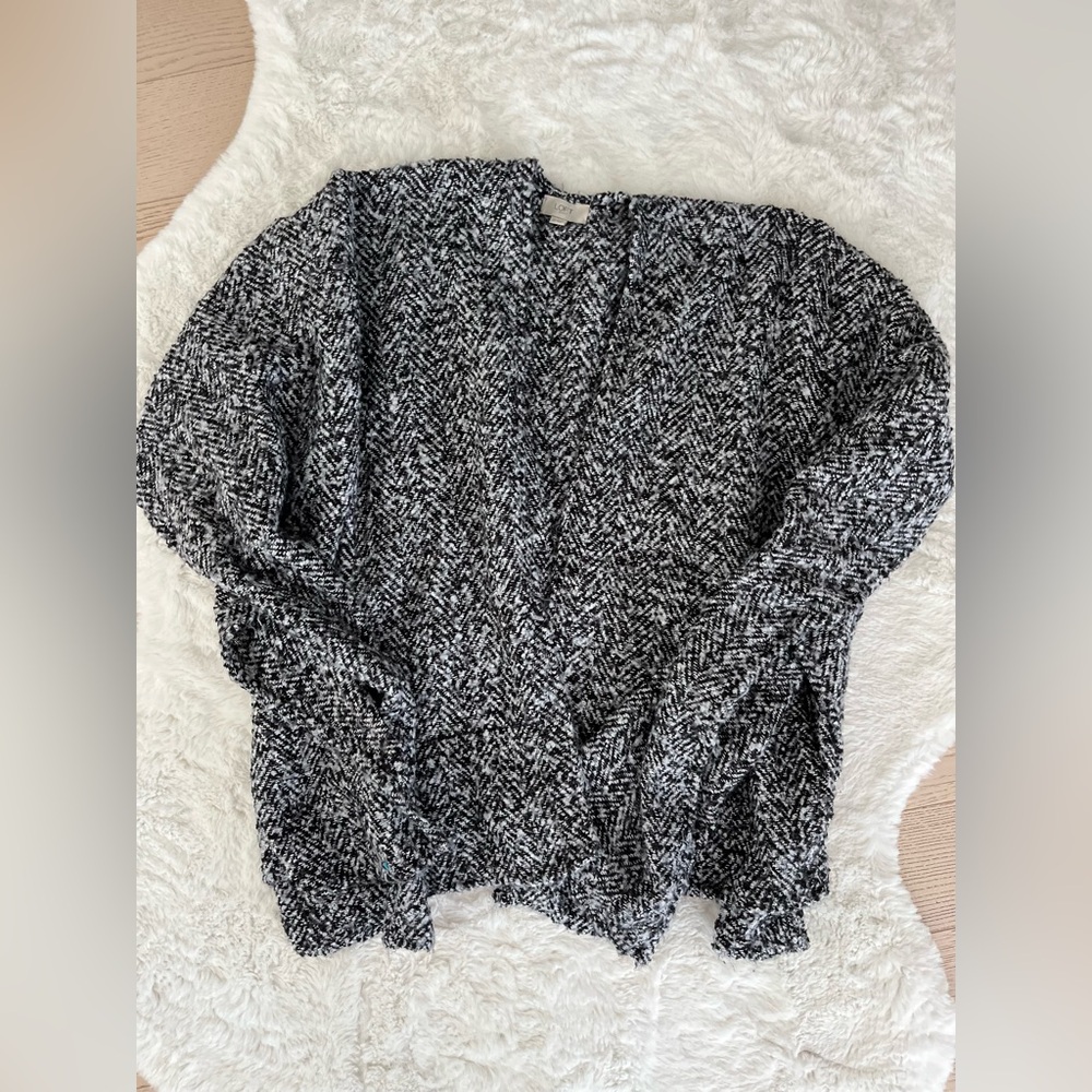 LOFT Grey/White/Black Boucle Poncho Style Sweater